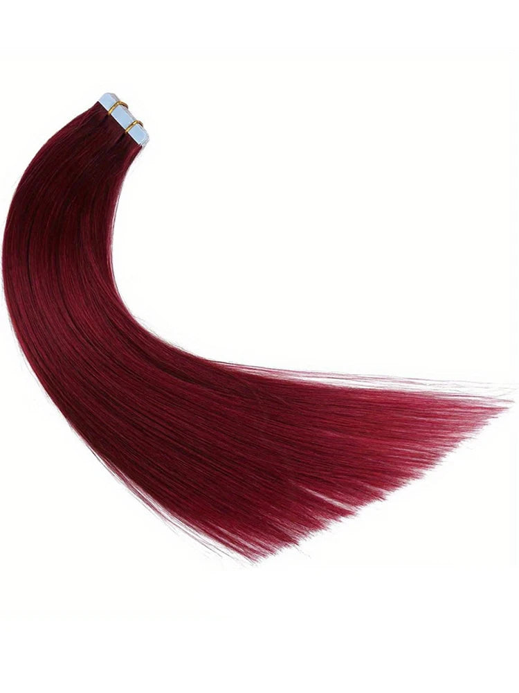 Tape in Hair Extensions Human Hair Wine Red 20 inches 20pcs 50 Grams Per Pack Burgundy Straight Tape in Real Hair Extension
