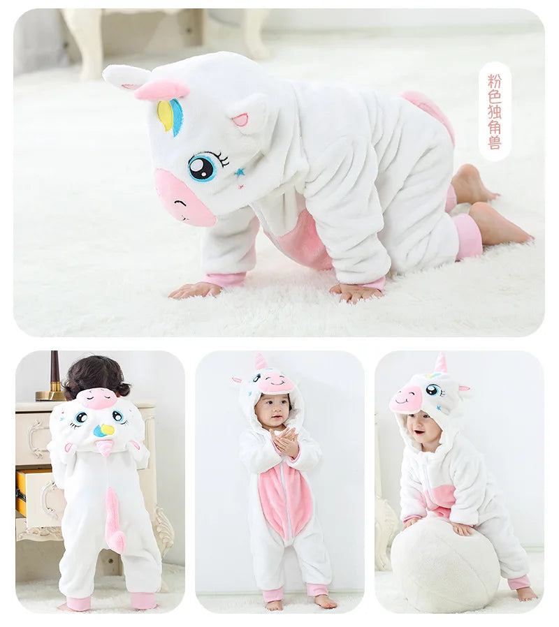 Baby Rompers Winter Costume Flannel for Girl Boy Toddler Infant Clothes Kids Overall Animals Panda Tiger Lion Unicorn Ropa Bebe