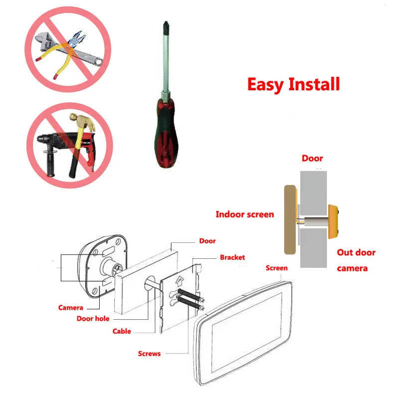 Door Viewer Video Peephole Camera Motion Detection 4.3" Monitor Digital Ring Doorbell Video-eye Security Voice Record