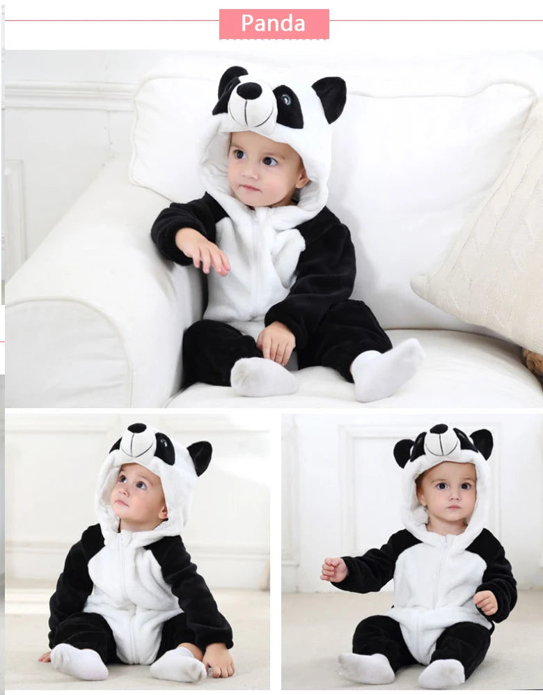 Baby Rompers Winter Costume Flannel for Girl Boy Toddler Infant Clothes Kids Overall Animals Panda Tiger Lion Unicorn Ropa Bebe