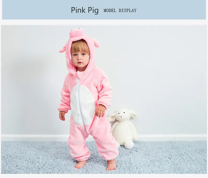 Baby Rompers Winter Costume Flannel for Girl Boy Toddler Infant Clothes Kids Overall Animals Panda Tiger Lion Unicorn Ropa Bebe