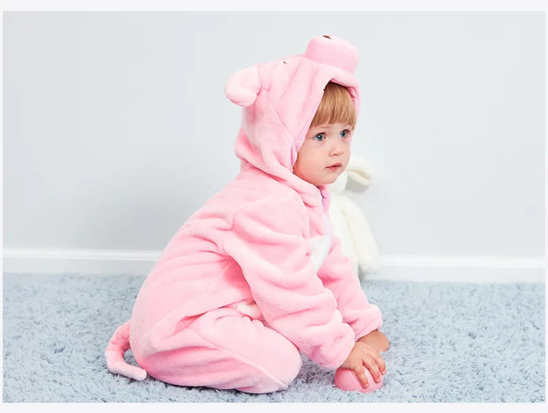 Baby Rompers Winter Costume Flannel for Girl Boy Toddler Infant Clothes Kids Overall Animals Panda Tiger Lion Unicorn Ropa Bebe