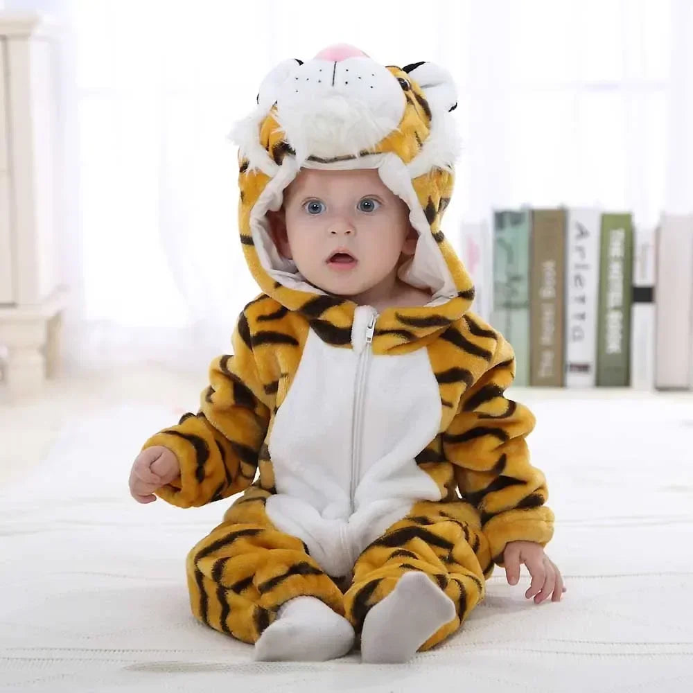 Baby Rompers Winter Costume Flannel for Girl Boy Toddler Infant Clothes Kids Overall Animals Panda Tiger Lion Unicorn Ropa Bebe