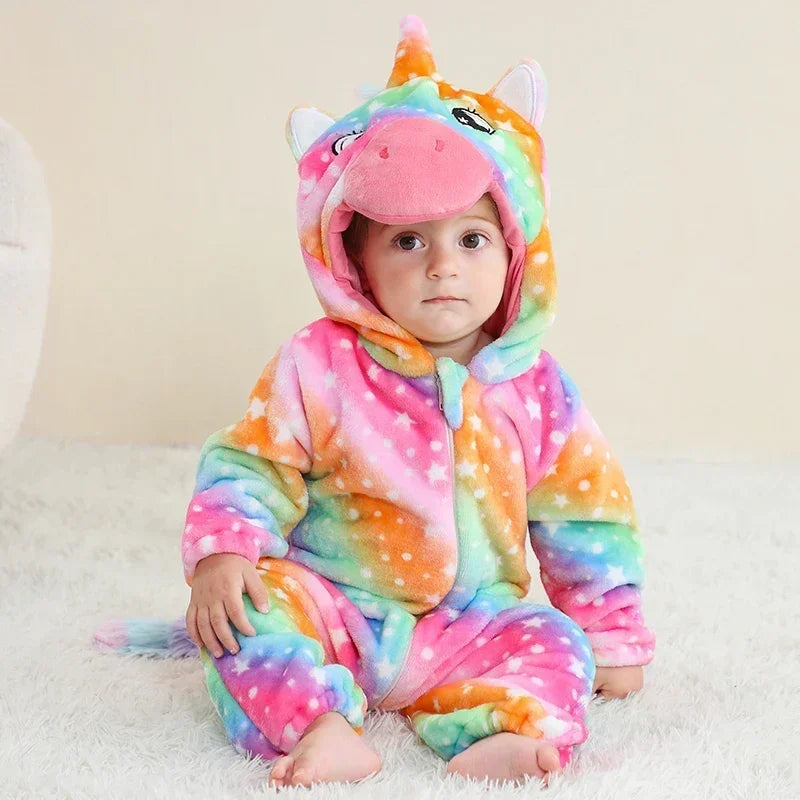 Baby Rompers Winter Costume Flannel for Girl Boy Toddler Infant Clothes Kids Overall Animals Panda Tiger Lion Unicorn Ropa Bebe