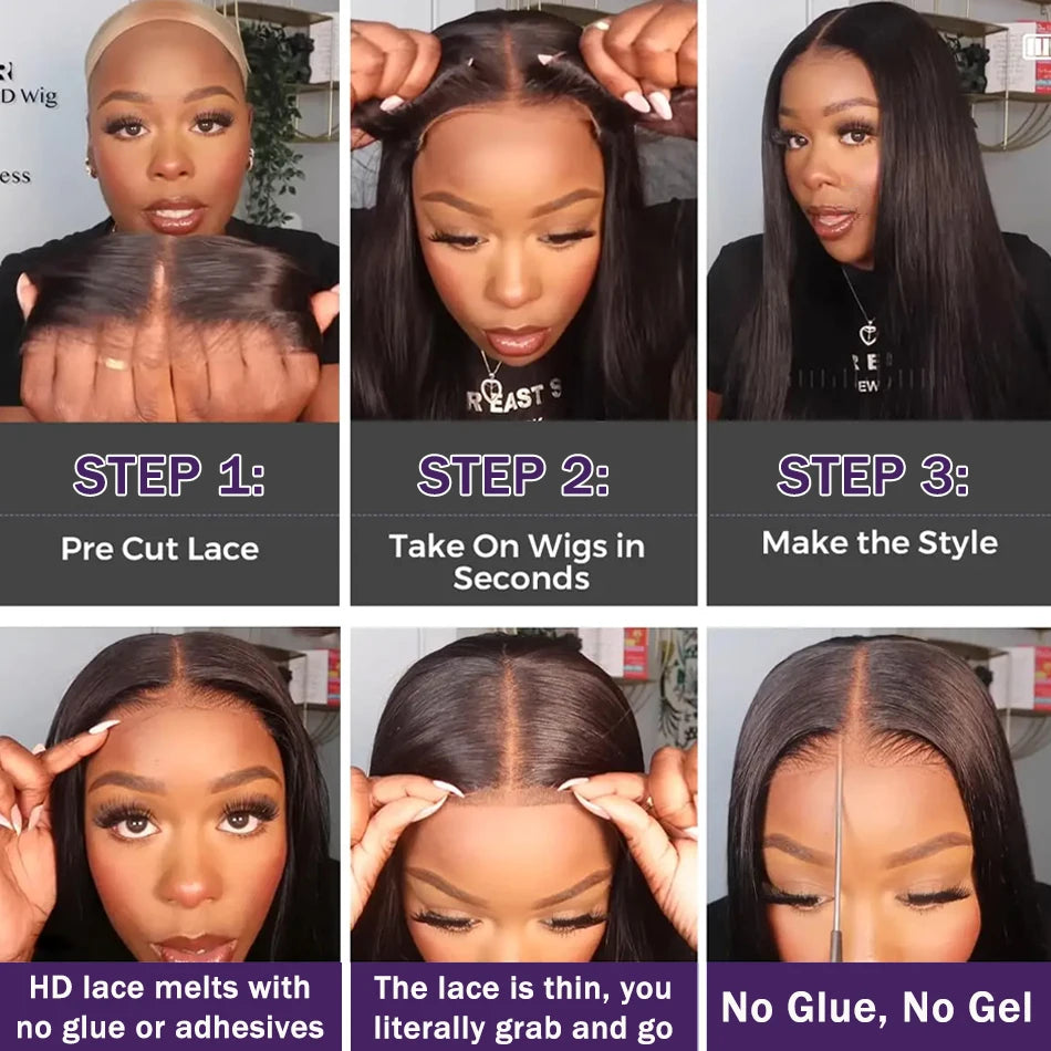 Straight 13x4 13x6 Lace Frontal Wig Glueless Wig Human Hair Wear Go 200Density Straight Human Hair Wigs 5x5 6x4 Pre Cut Lace Wig
