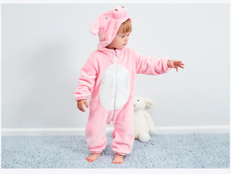 Baby Rompers Winter Costume Flannel for Girl Boy Toddler Infant Clothes Kids Overall Animals Panda Tiger Lion Unicorn Ropa Bebe