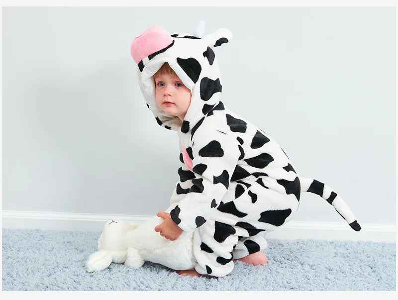 Baby Rompers Winter Costume Flannel for Girl Boy Toddler Infant Clothes Kids Overall Animals Panda Tiger Lion Unicorn Ropa Bebe