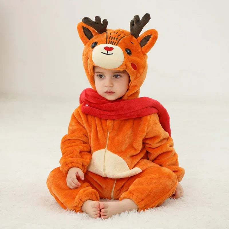Baby Rompers Winter Costume Flannel for Girl Boy Toddler Infant Clothes Kids Overall Animals Panda Tiger Lion Unicorn Ropa Bebe