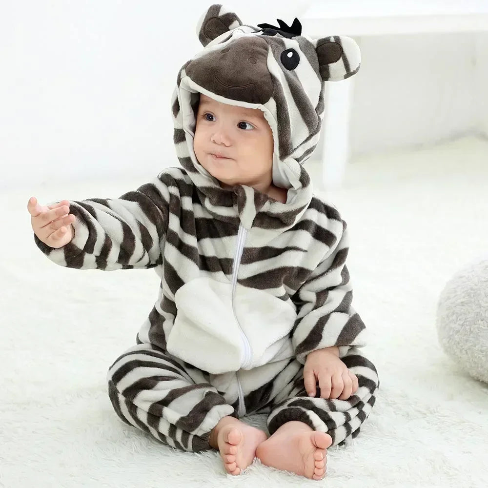 Baby Rompers Winter Costume Flannel for Girl Boy Toddler Infant Clothes Kids Overall Animals Panda Tiger Lion Unicorn Ropa Bebe