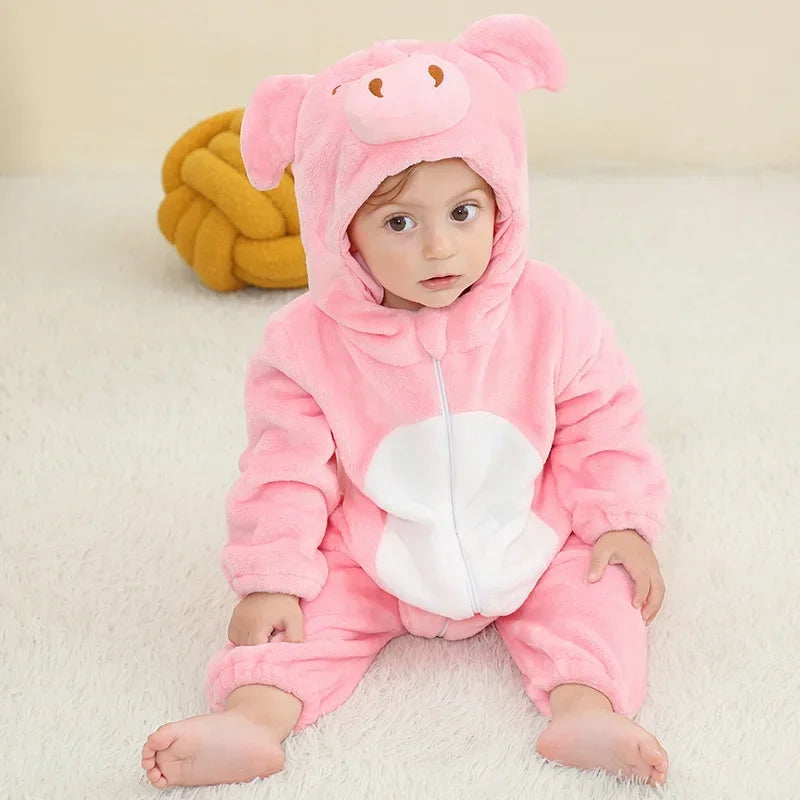 Baby Rompers Winter Costume Flannel for Girl Boy Toddler Infant Clothes Kids Overall Animals Panda Tiger Lion Unicorn Ropa Bebe