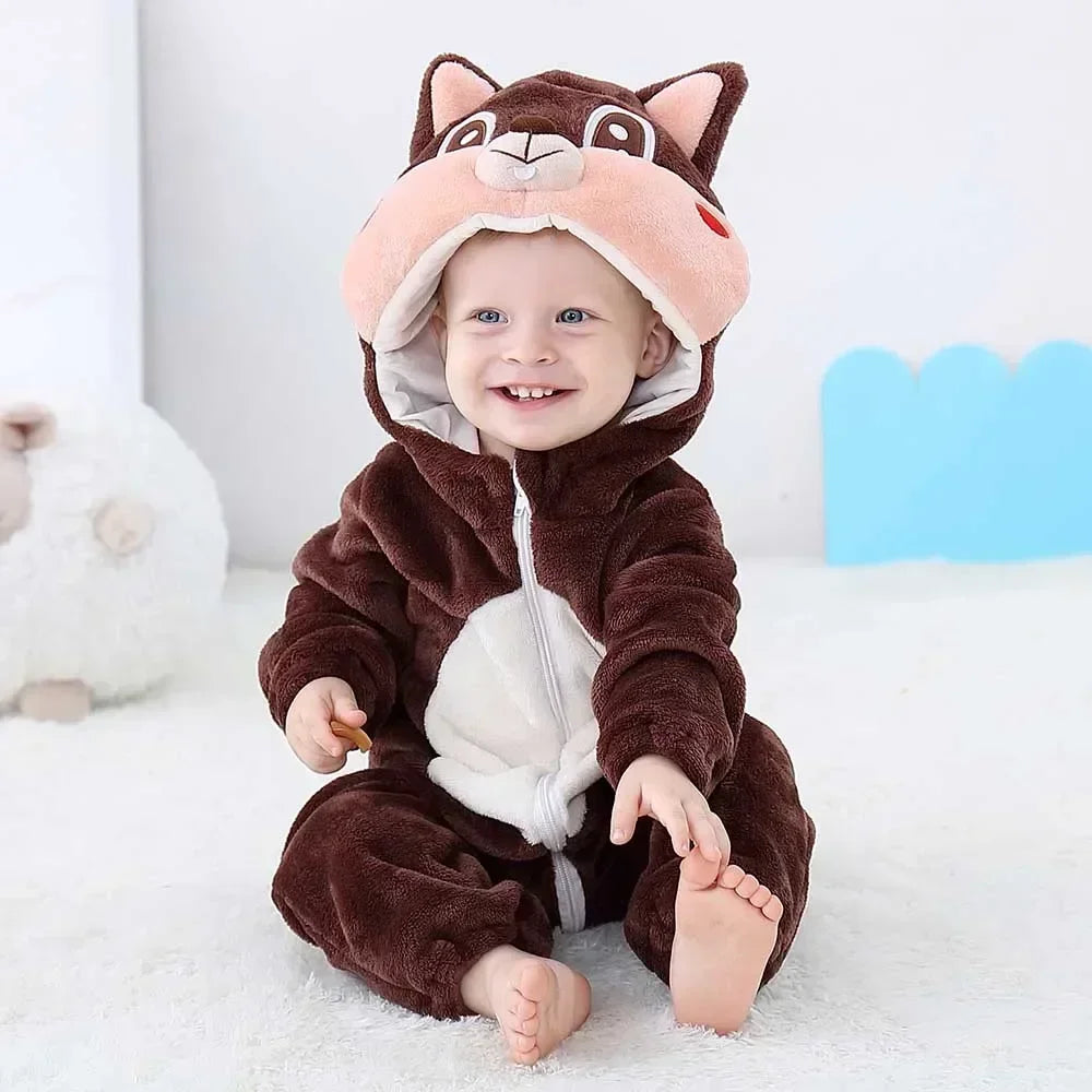 Baby Rompers Winter Costume Flannel for Girl Boy Toddler Infant Clothes Kids Overall Animals Panda Tiger Lion Unicorn Ropa Bebe