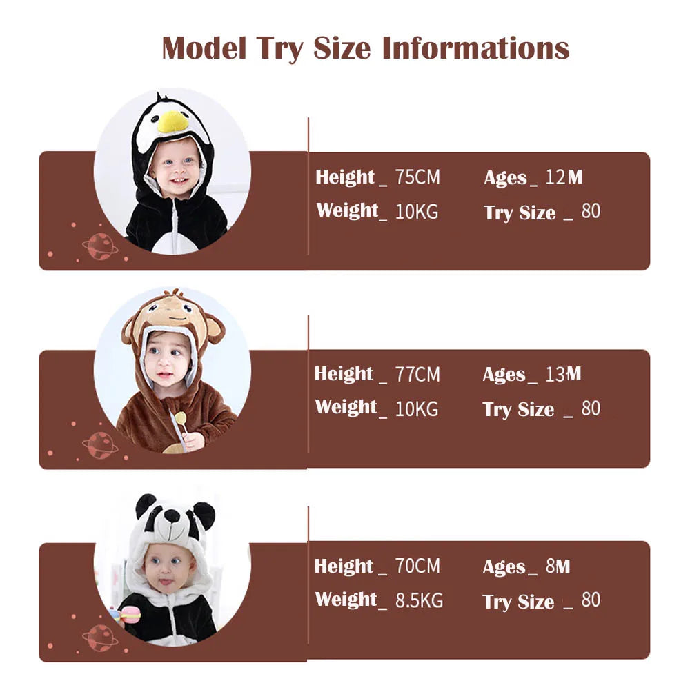 Baby Rompers Winter Costume Flannel for Girl Boy Toddler Infant Clothes Kids Overall Animals Panda Tiger Lion Unicorn Ropa Bebe