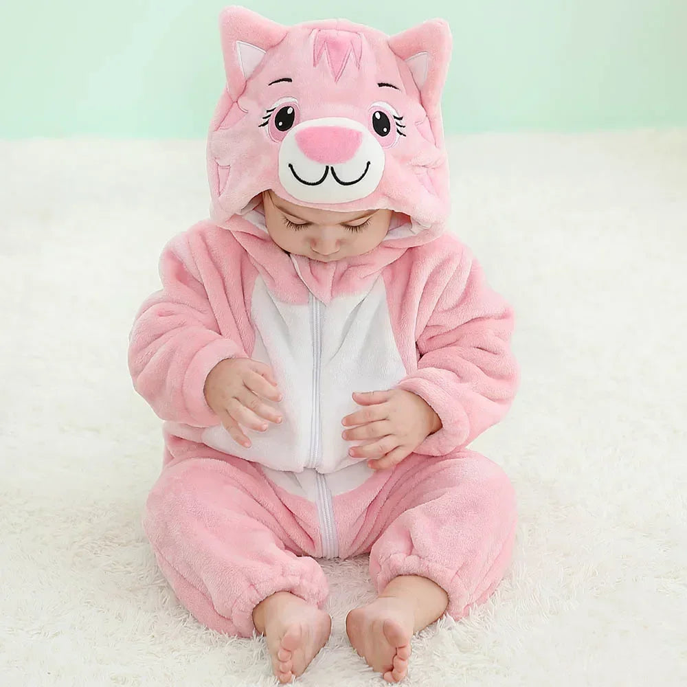 Baby Rompers Winter Costume Flannel for Girl Boy Toddler Infant Clothes Kids Overall Animals Panda Tiger Lion Unicorn Ropa Bebe