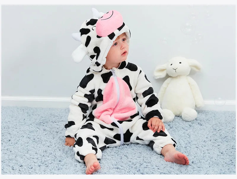 Baby Rompers Winter Costume Flannel for Girl Boy Toddler Infant Clothes Kids Overall Animals Panda Tiger Lion Unicorn Ropa Bebe