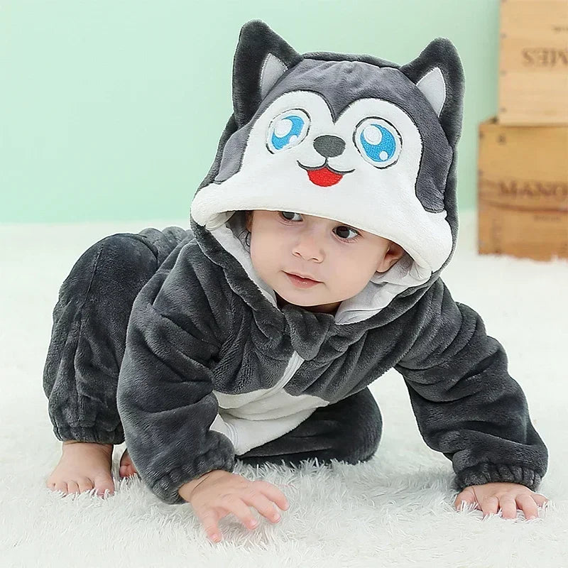 Baby Rompers Winter Costume Flannel for Girl Boy Toddler Infant Clothes Kids Overall Animals Panda Tiger Lion Unicorn Ropa Bebe