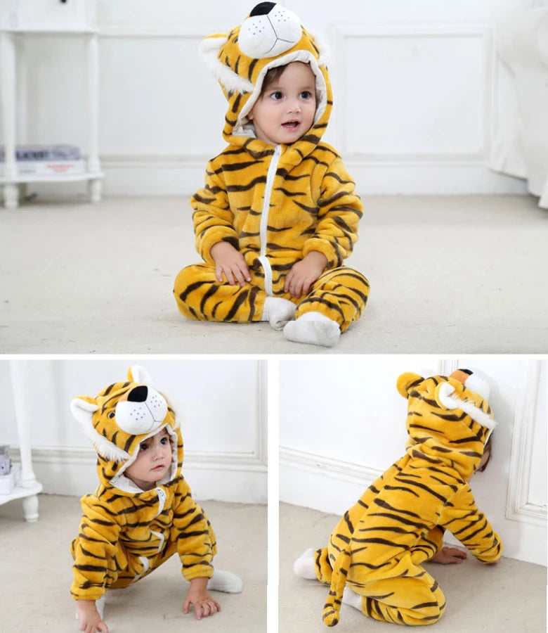 Baby Rompers Winter Costume Flannel for Girl Boy Toddler Infant Clothes Kids Overall Animals Panda Tiger Lion Unicorn Ropa Bebe
