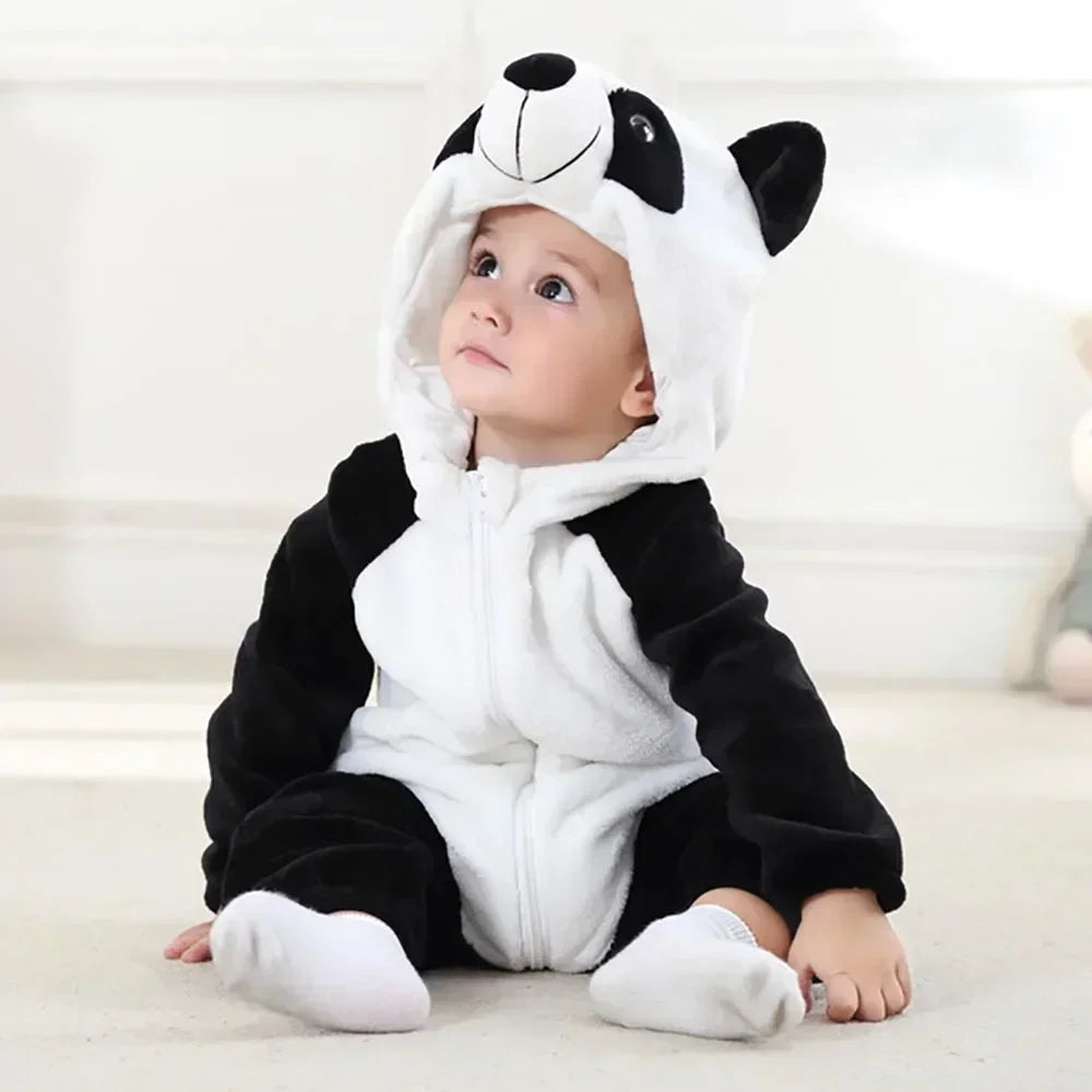 Baby Rompers Winter Costume Flannel for Girl Boy Toddler Infant Clothes Kids Overall Animals Panda Tiger Lion Unicorn Ropa Bebe