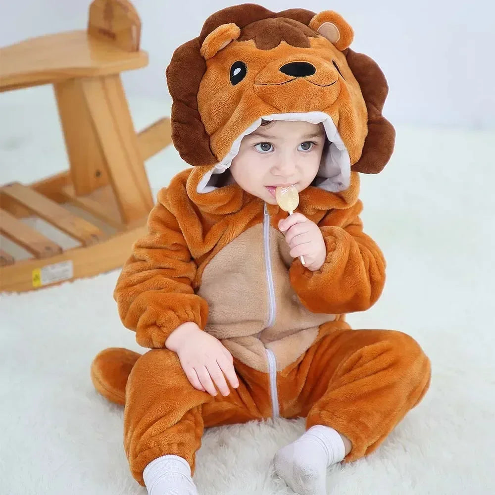 Baby Rompers Winter Costume Flannel for Girl Boy Toddler Infant Clothes Kids Overall Animals Panda Tiger Lion Unicorn Ropa Bebe