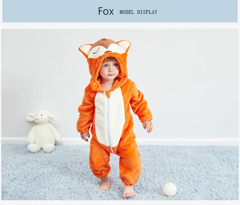 Baby Rompers Winter Costume Flannel for Girl Boy Toddler Infant Clothes Kids Overall Animals Panda Tiger Lion Unicorn Ropa Bebe