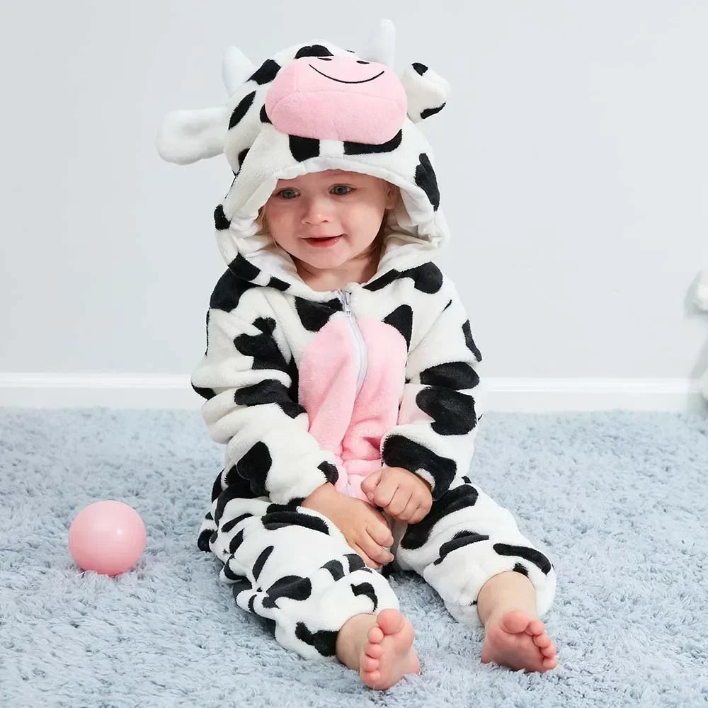 Baby Rompers Winter Costume Flannel for Girl Boy Toddler Infant Clothes Kids Overall Animals Panda Tiger Lion Unicorn Ropa Bebe