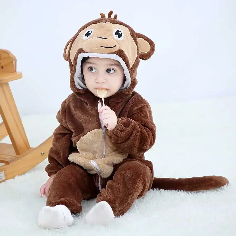 Baby Rompers Winter Costume Flannel for Girl Boy Toddler Infant Clothes Kids Overall Animals Panda Tiger Lion Unicorn Ropa Bebe