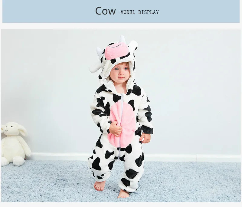 Baby Rompers Winter Costume Flannel for Girl Boy Toddler Infant Clothes Kids Overall Animals Panda Tiger Lion Unicorn Ropa Bebe