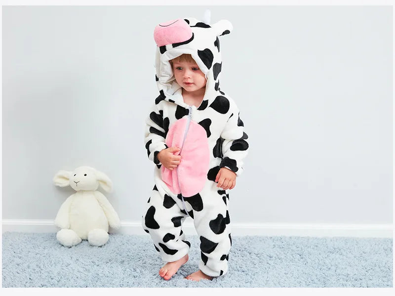 Baby Rompers Winter Costume Flannel for Girl Boy Toddler Infant Clothes Kids Overall Animals Panda Tiger Lion Unicorn Ropa Bebe