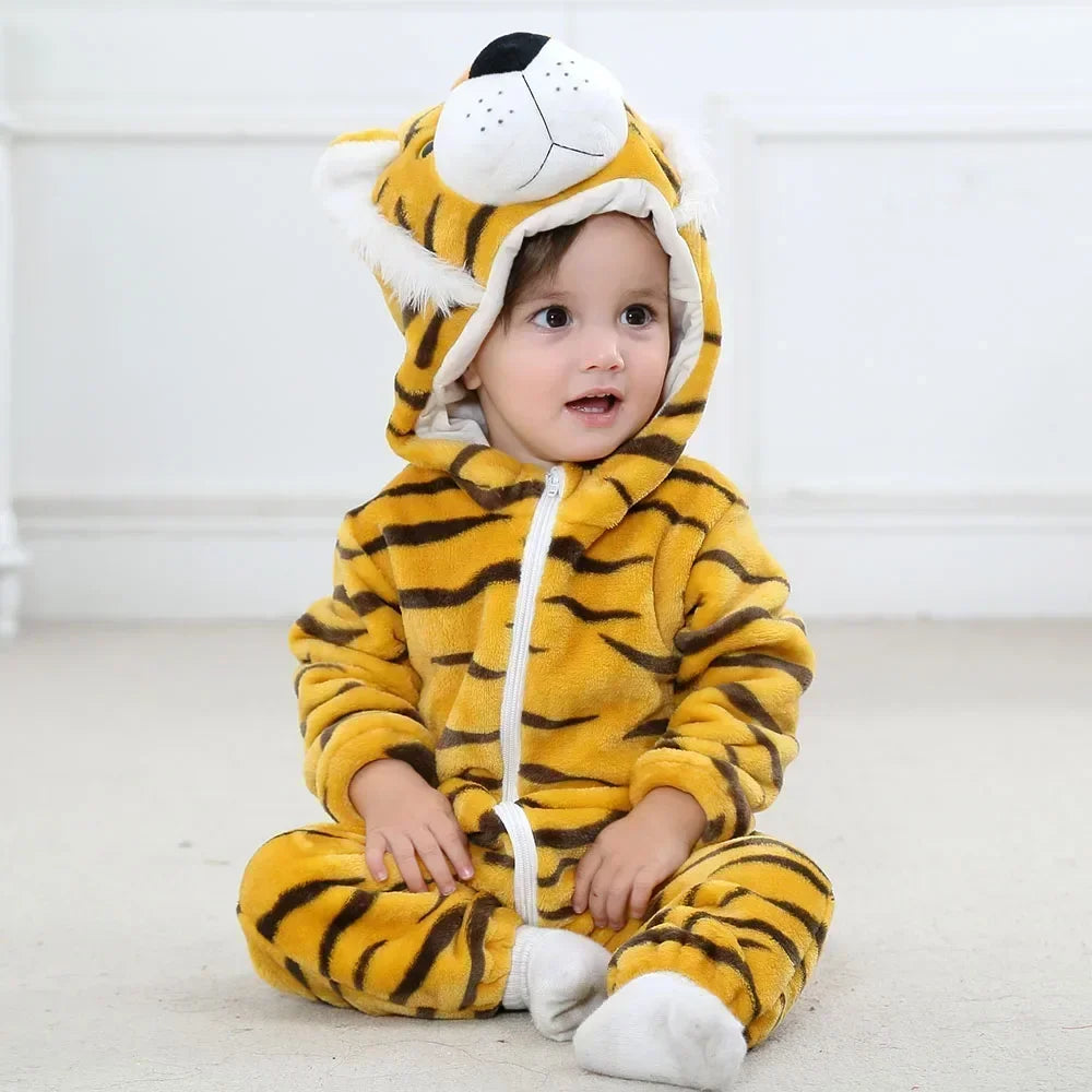 Baby Rompers Winter Costume Flannel for Girl Boy Toddler Infant Clothes Kids Overall Animals Panda Tiger Lion Unicorn Ropa Bebe