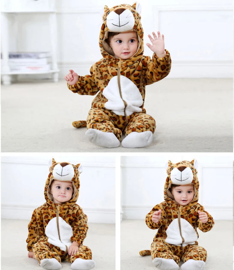 Baby Rompers Winter Costume Flannel for Girl Boy Toddler Infant Clothes Kids Overall Animals Panda Tiger Lion Unicorn Ropa Bebe