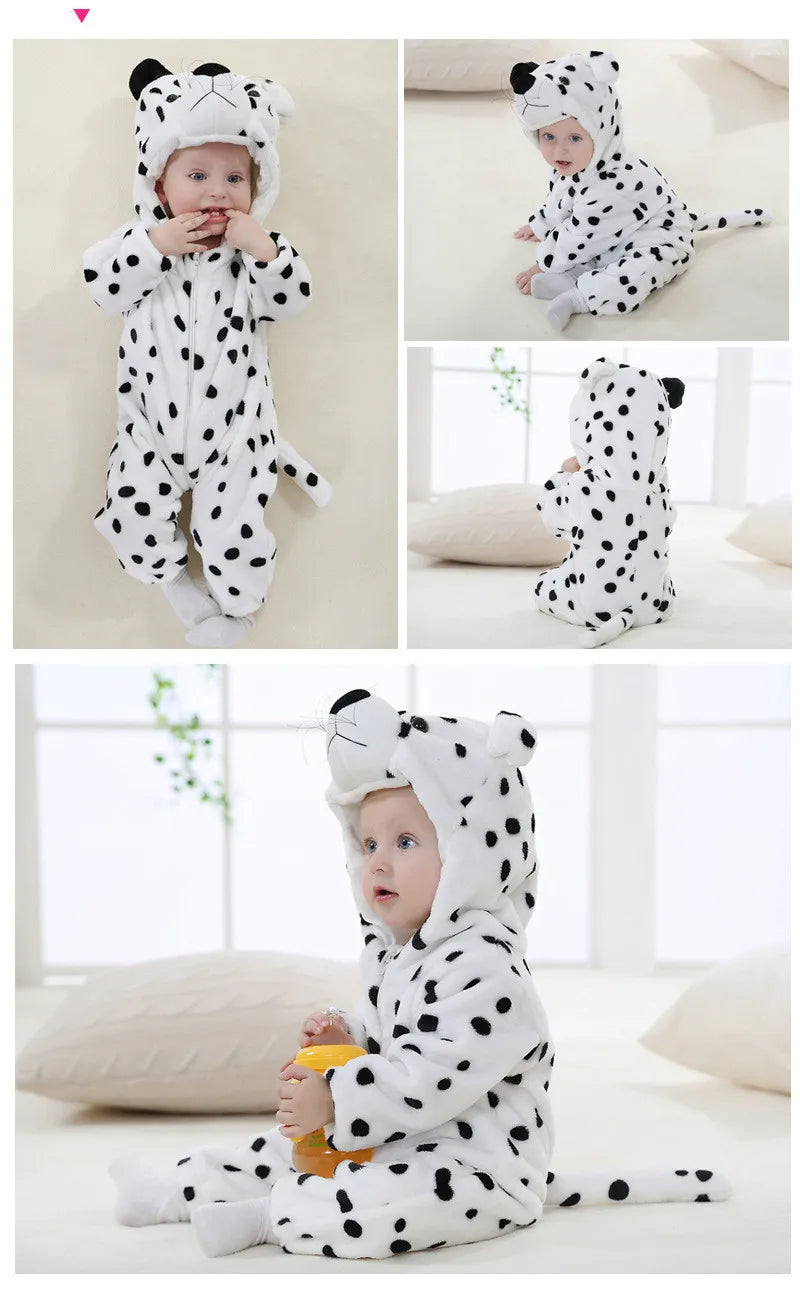 Baby Rompers Winter Costume Flannel for Girl Boy Toddler Infant Clothes Kids Overall Animals Panda Tiger Lion Unicorn Ropa Bebe