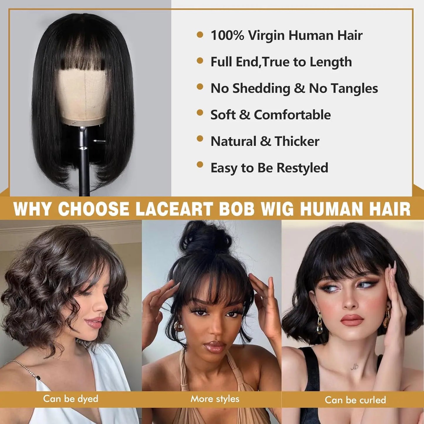 14 Inch Short Black Bob Wig with Bangs Human Hair Yaki Straight Bang Bob Wig Glueless Scalp Bob Bang Wig For Black Women