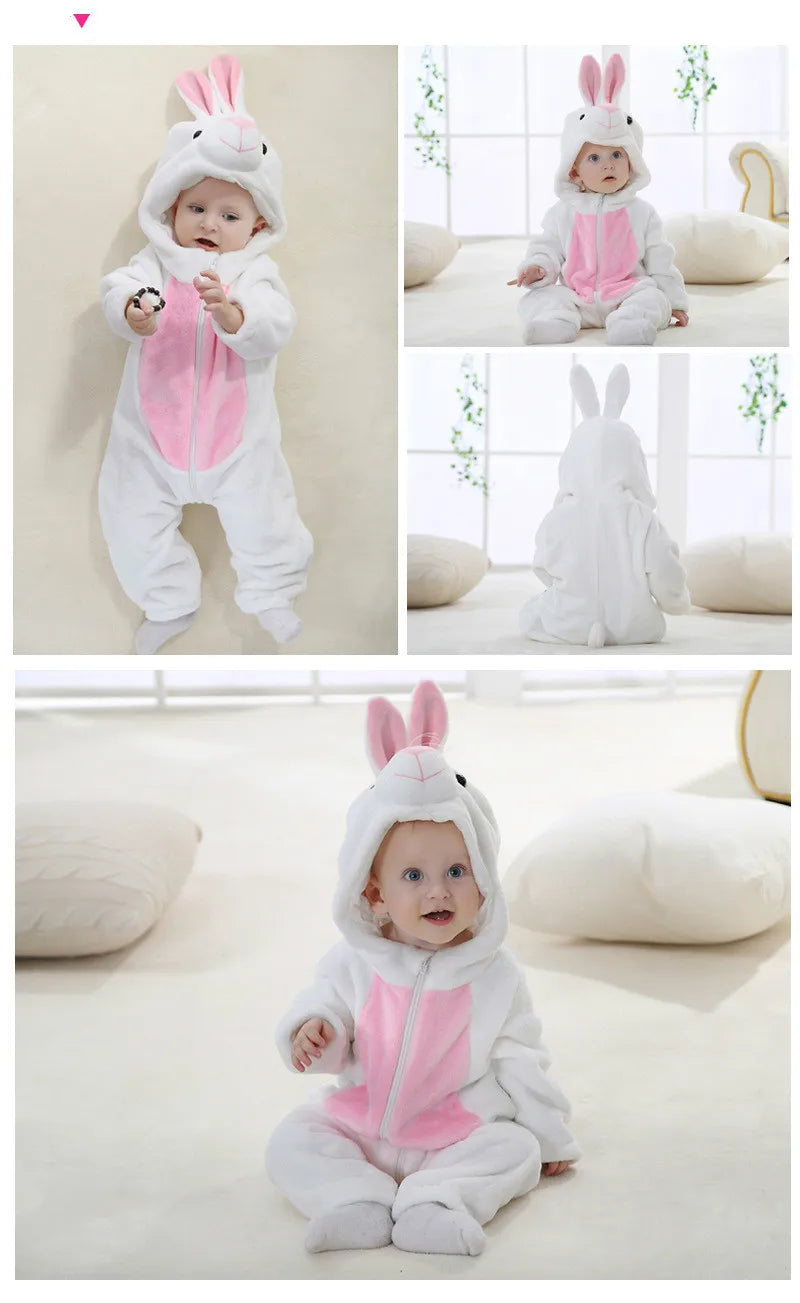Baby Rompers Winter Costume Flannel for Girl Boy Toddler Infant Clothes Kids Overall Animals Panda Tiger Lion Unicorn Ropa Bebe