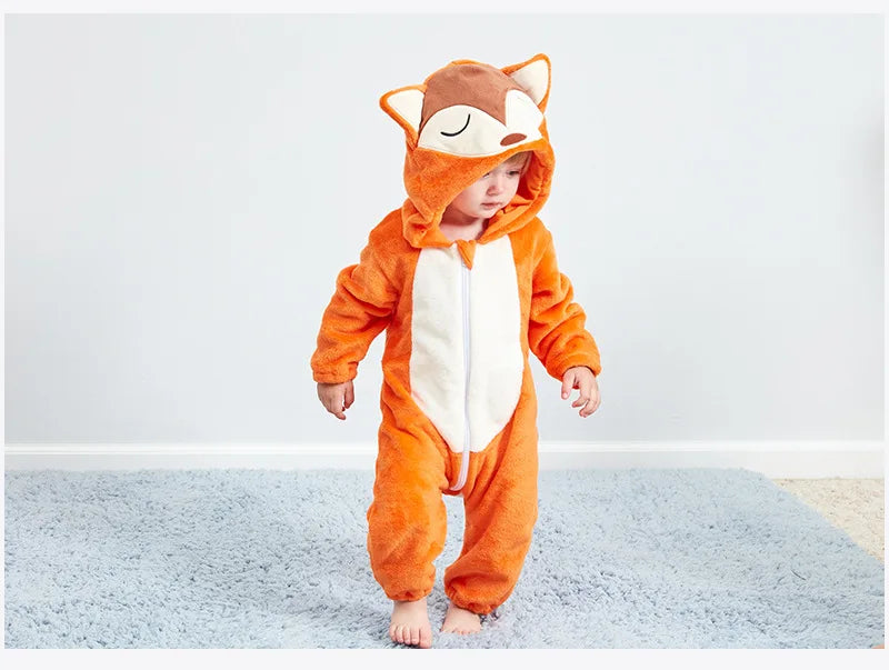 Baby Rompers Winter Costume Flannel for Girl Boy Toddler Infant Clothes Kids Overall Animals Panda Tiger Lion Unicorn Ropa Bebe