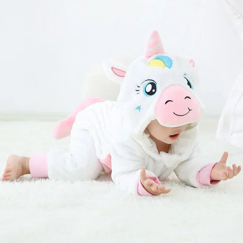 Baby Rompers Winter Costume Flannel for Girl Boy Toddler Infant Clothes Kids Overall Animals Panda Tiger Lion Unicorn Ropa Bebe