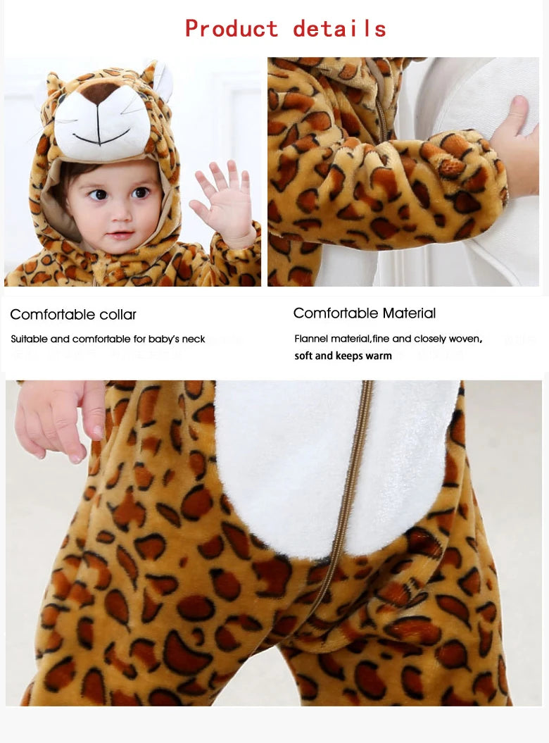 Baby Rompers Winter Costume Flannel for Girl Boy Toddler Infant Clothes Kids Overall Animals Panda Tiger Lion Unicorn Ropa Bebe