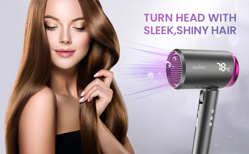 SEJOY Ionic Hair Dryers LED Display AnionTechnology Portable Lightweight Blow Dryer Airflow Salon