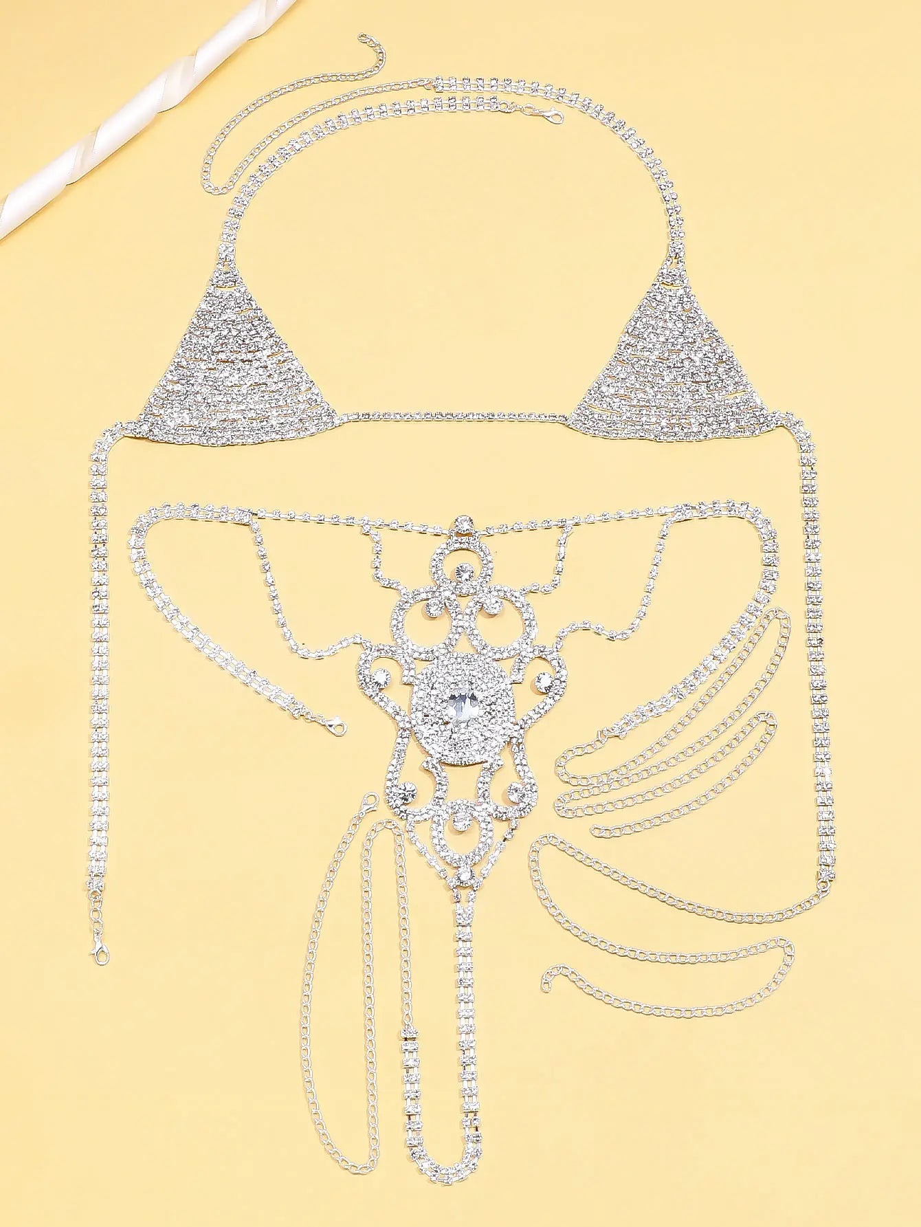 Stonefans Two Piece Sexy Red Lingerie Set Exotic Lady Bra Thong Waist Chain Chest Underwear Set Women Lingerie Decorations Party