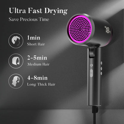 SEJOY Ionic Hair Dryers LED Display AnionTechnology Portable Lightweight Blow Dryer Airflow Salon
