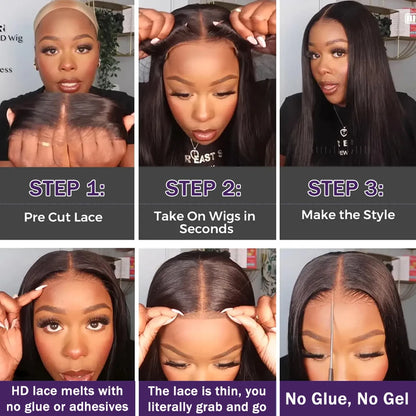 Straight 13x4 13x6 Lace Frontal Wig Glueless Wig Human Hair Wear Go 200Density Straight Human Hair Wigs 5x5 6x4 Pre Cut Lace Wig