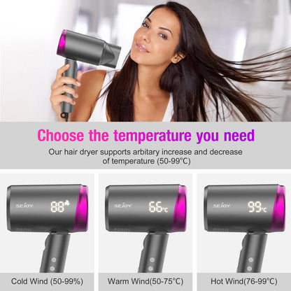 SEJOY Ionic Hair Dryers LED Display AnionTechnology Portable Lightweight Blow Dryer Airflow Salon