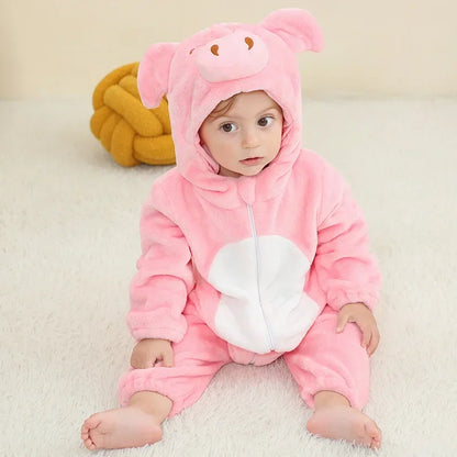 Baby Rompers Winter Costume Flannel for Girl Boy Toddler Infant Clothes Kids Overall Animals Panda Tiger Lion Unicorn Ropa Bebe