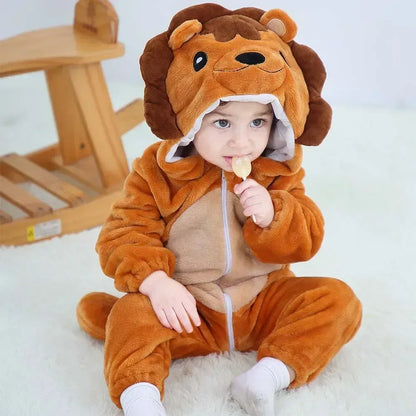 Baby Rompers Winter Costume Flannel for Girl Boy Toddler Infant Clothes Kids Overall Animals Panda Tiger Lion Unicorn Ropa Bebe
