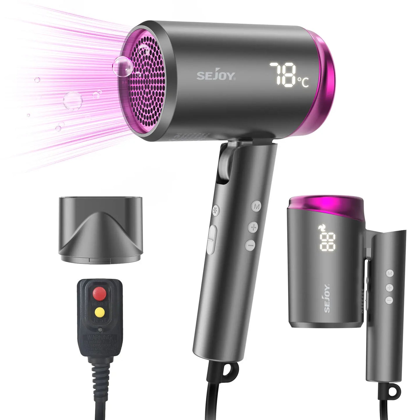 SEJOY Ionic Hair Dryers LED Display AnionTechnology Portable Lightweight Blow Dryer Airflow Salon