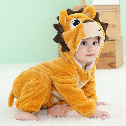 Baby Rompers Winter Costume Flannel for Girl Boy Toddler Infant Clothes Kids Overall Animals Panda Tiger Lion Unicorn Ropa Bebe